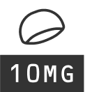 Leaf icon above text '10MG' indicating 10 milligrams dosage