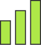 Bar chart with three vertical bars of increasing height from left to right in green shades