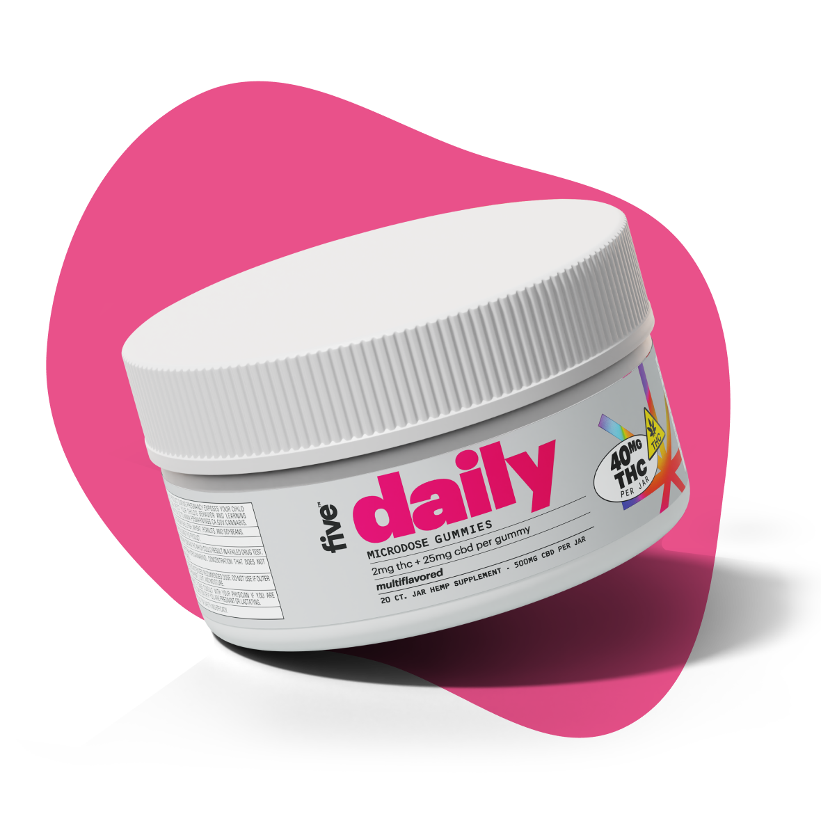 five daily MICRODOSE GUMMIES — 2mg thc + 25mg cbd per gummy — 40MG THC PER JAR