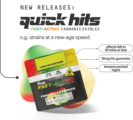 LIMITED EDITION five FAST-ACTING CANNABIS EDIBLES — PINEAPPLE EXPRESS (THC); featured under NEW RELEASES: