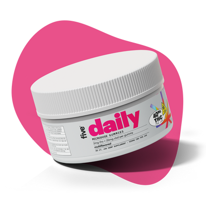 five daily MICRODOSE GUMMIES — 2mg thc + 25mg cbd per gummy — 40MG THC PER JAR