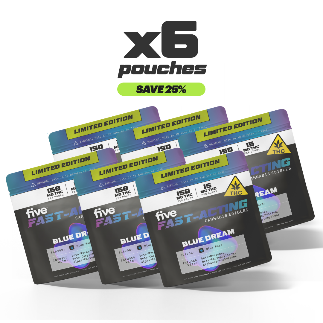 x6 pouches SAVE 25% LIMITED EDITION five FAST-ACTING BLUE DREAM CANNABIS EDIBLES THC