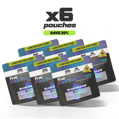 x6 pouches SAVE 25% LIMITED EDITION five FAST-ACTING BLUE DREAM CANNABIS EDIBLES THC